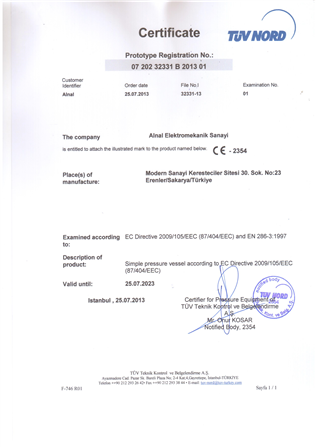 Basınçlı Kaplar Sertifikası
